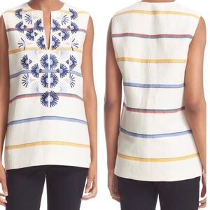 Tory Burch Avery‎ Sleeveless Tunic Top Linen Blend Beige High Low Hem Sz 4